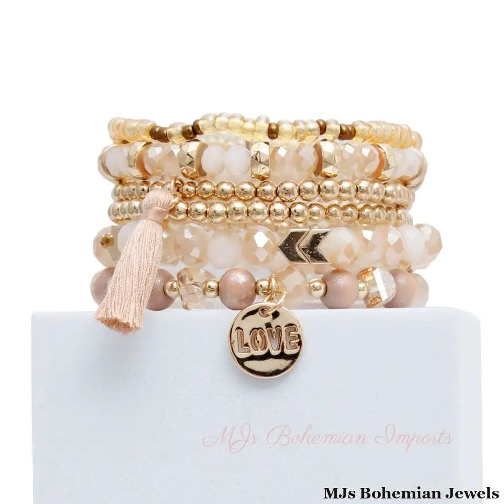 Light Pink Glass Love 6 Pcs Bracelets