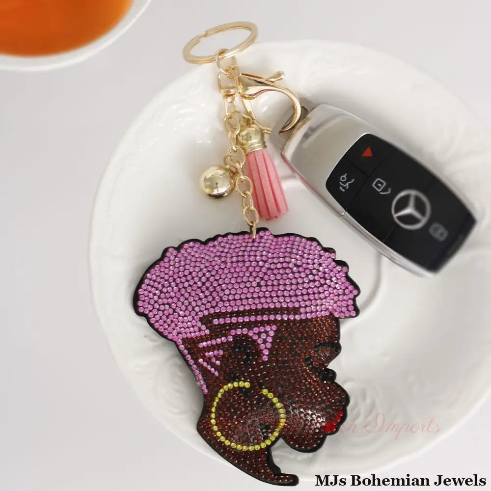 Light Pink Hair Woman Keychain