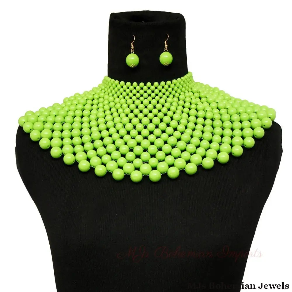 Lime Bead Bib Necklace Set