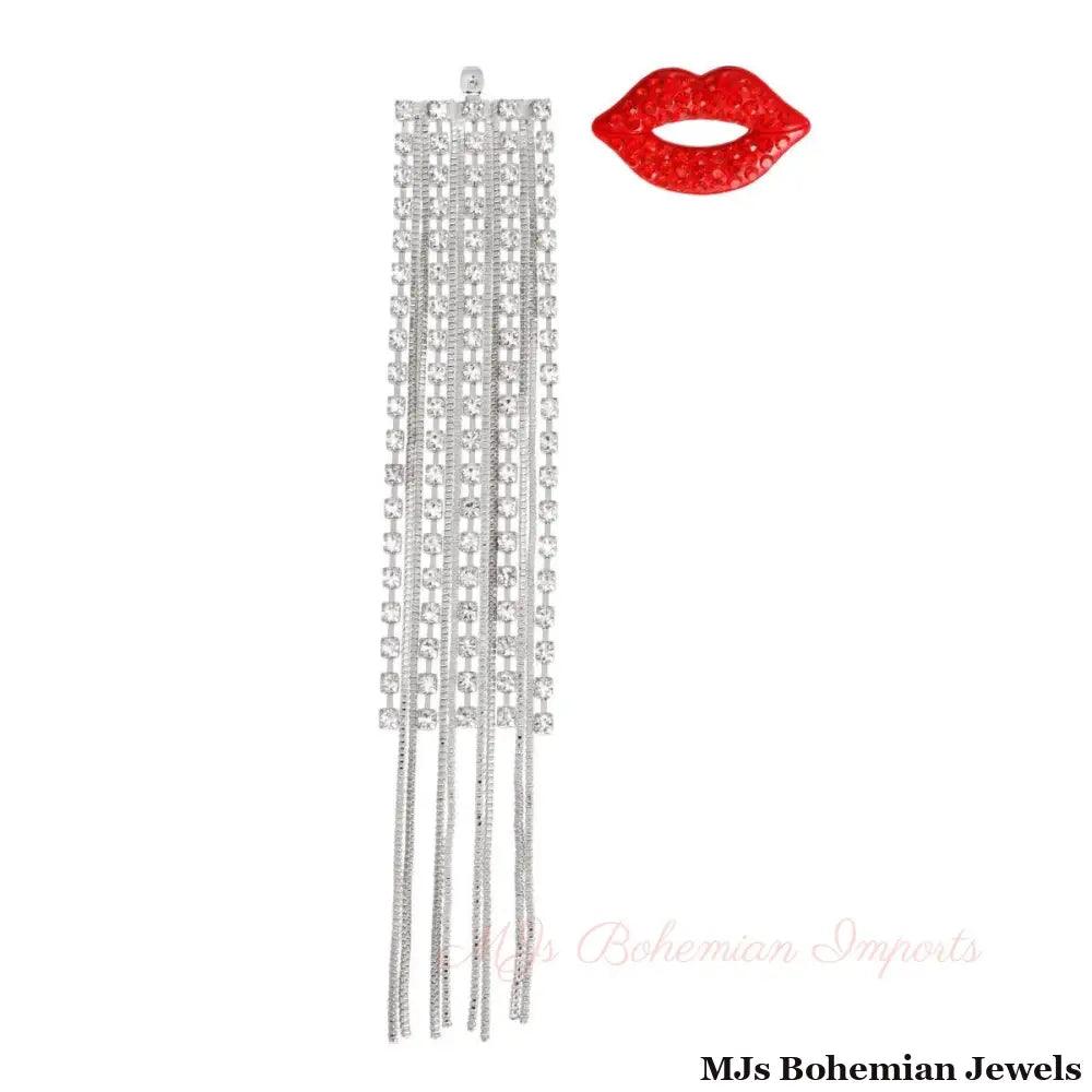 Lips Shoulder Duster Silver Earrings