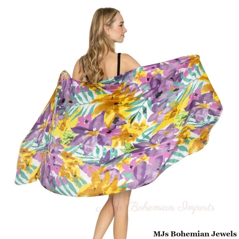 Long Purple Watercolor Floral Scarf