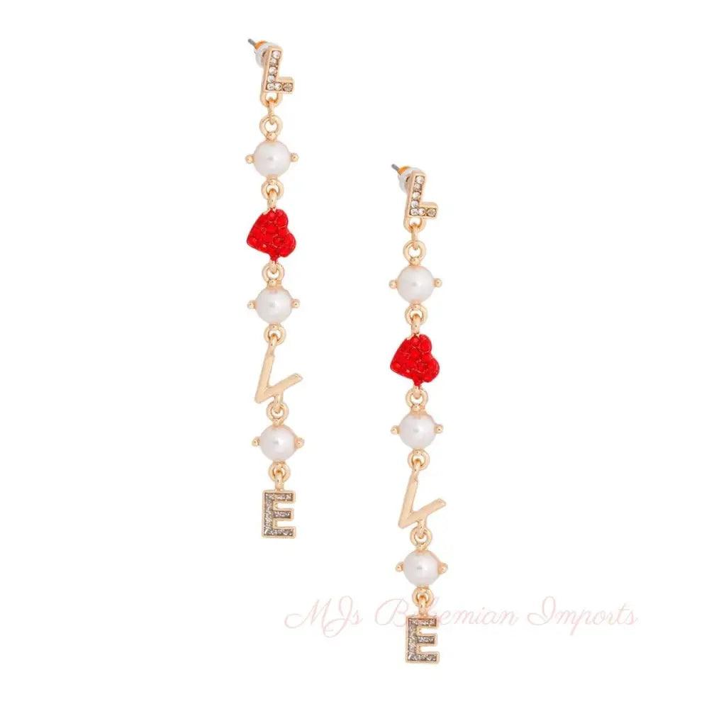LOVE Pearl Heart Gold Earrings