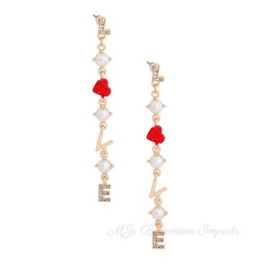 LOVE Pearl Heart Gold Earrings