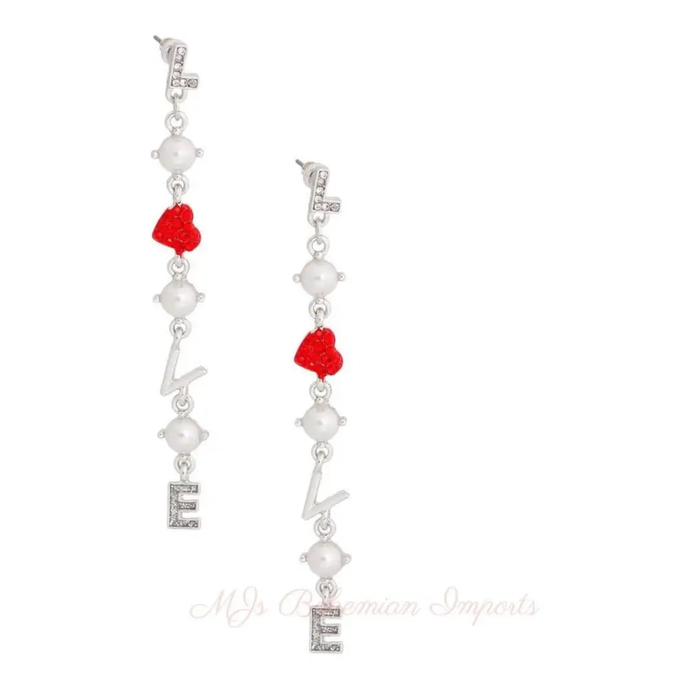 LOVE Pearl Heart Silver Earrings