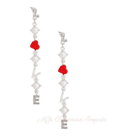 LOVE Pearl Heart Silver Earrings