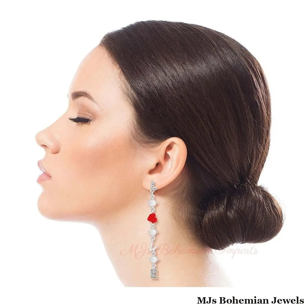 LOVE Pearl Heart Silver Earrings