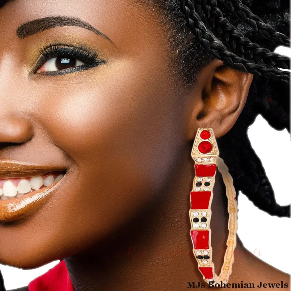 Luxury Red 3D Snake Wrap Hoops