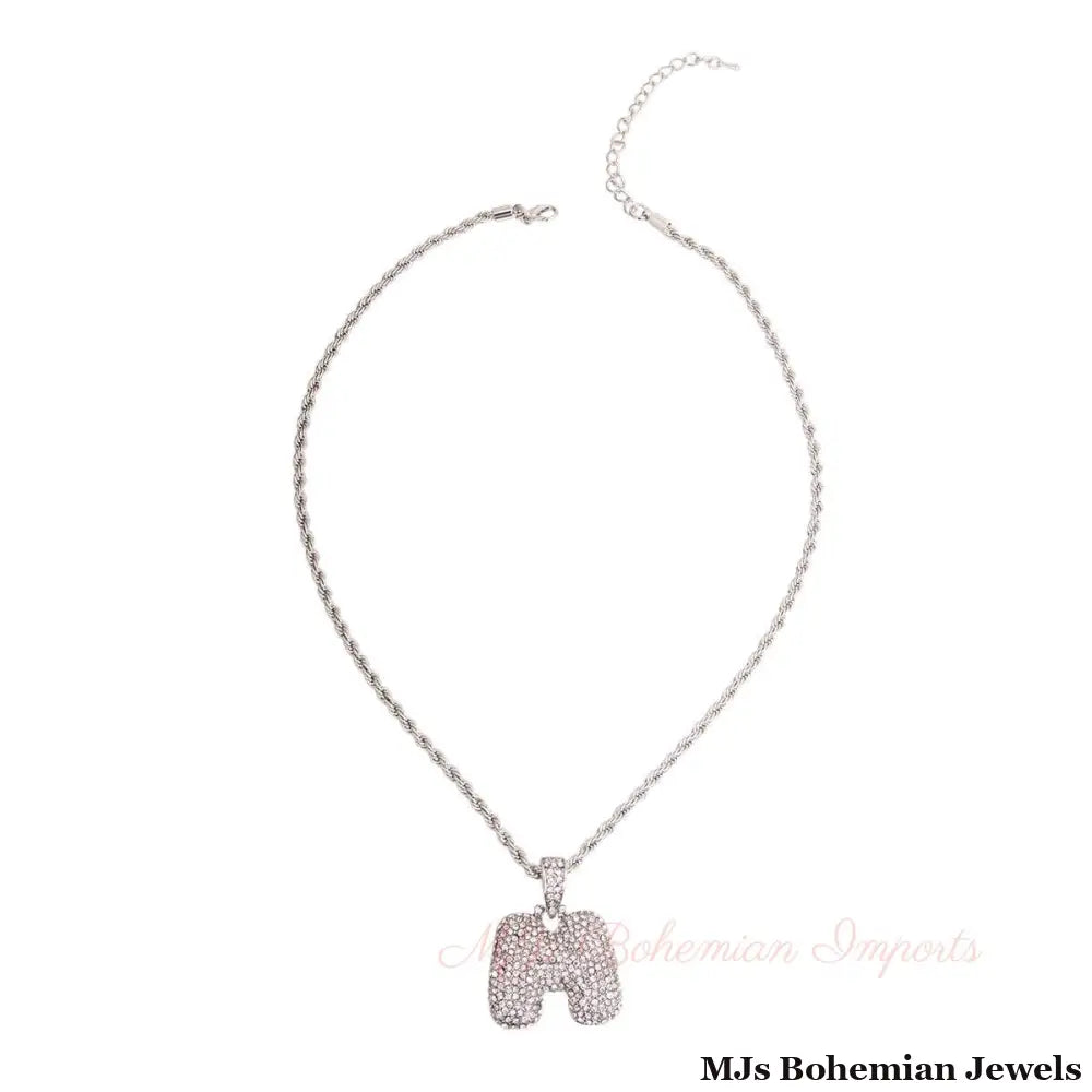 M Rhinestone Silver Necklace