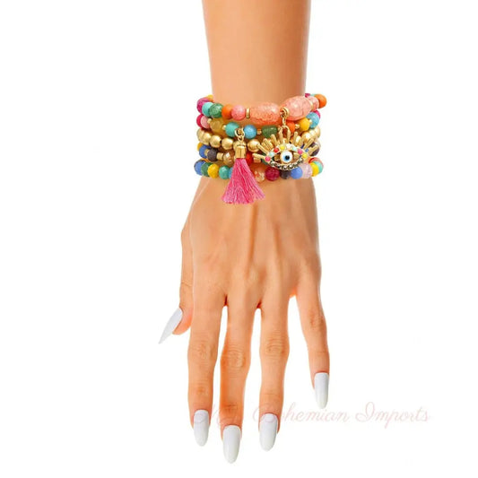 Matte Gold Rainbow Evil Eye Bracelets