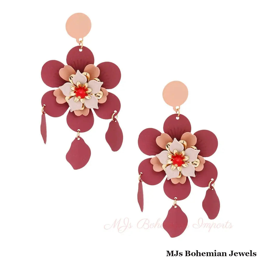 Mauve and Maroon Flower Earrings