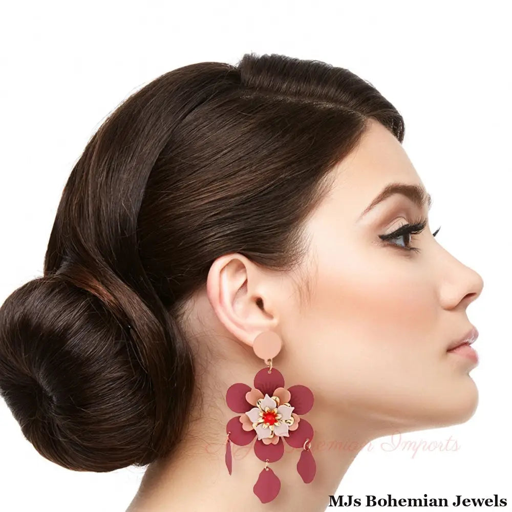 Mauve and Maroon Flower Earrings