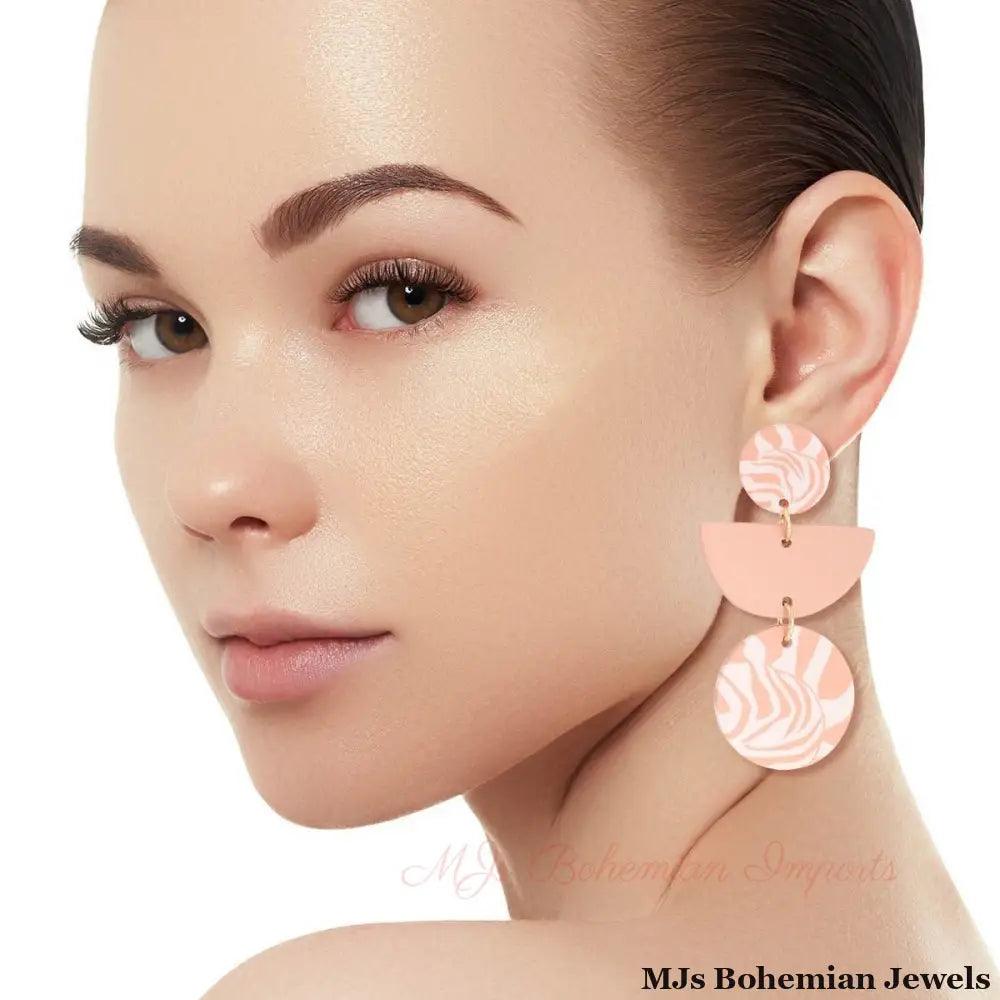 Mauve Clay Leaf Pattern Earrings