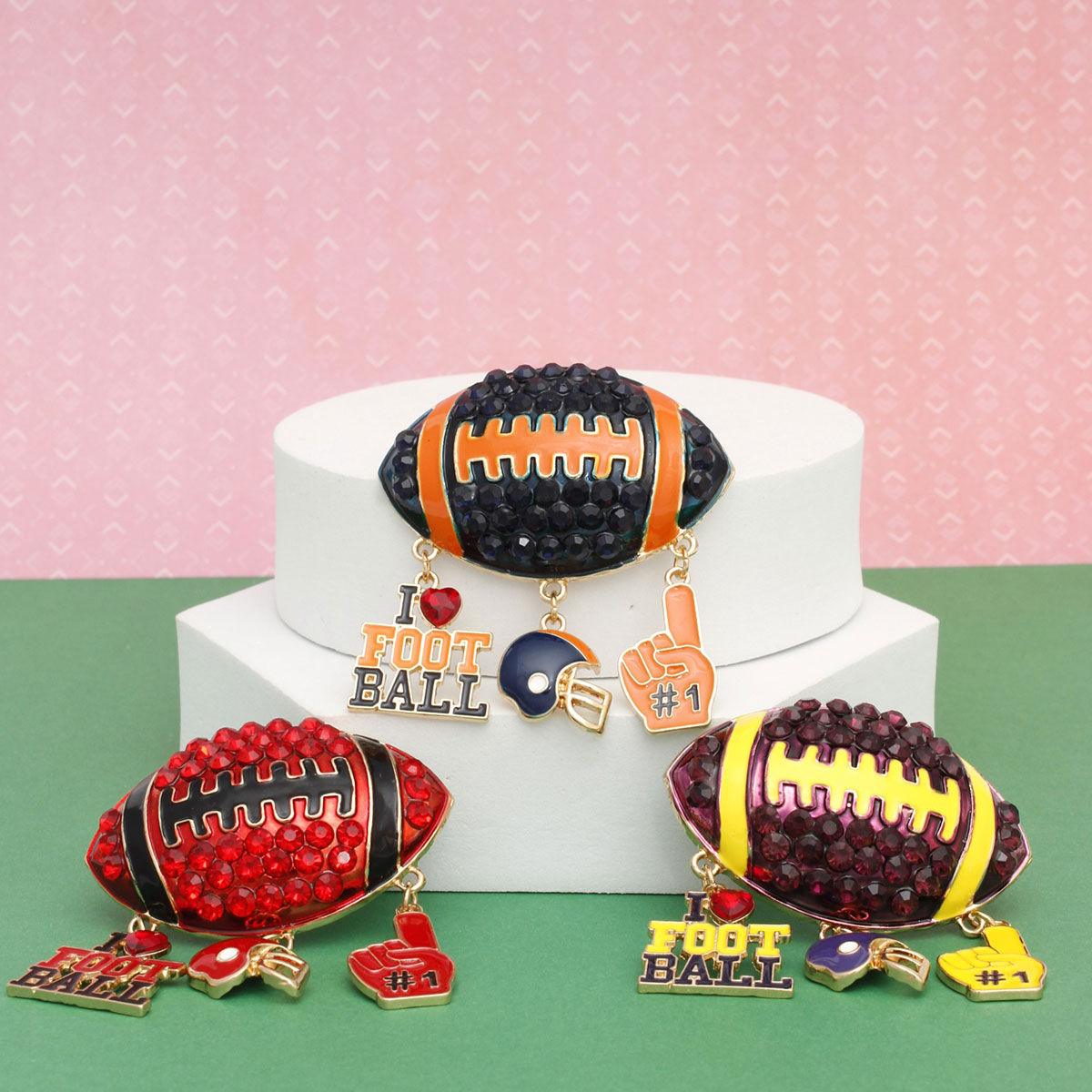 Brooch Football Team Spirit Navy and Orange Pin