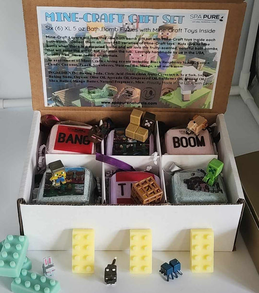 Bath Bombs for Kids with MineCrafter Toys Inside - BANG - BOOM - TNT - MADE in US, Natural Ingredients (6 Count) Pack of 1
