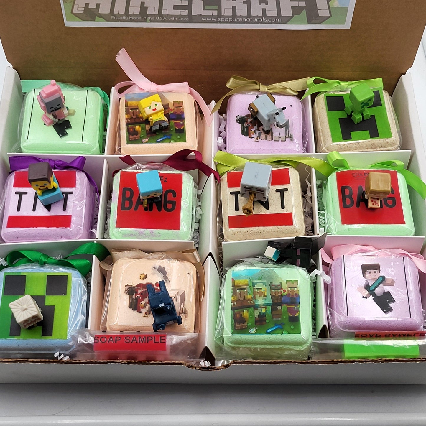 Bath Bombs for Kids with MineCrafter Toys Inside - BANG - BOOM - TNT - MADE in US, Natural Ingredients (12 Count)