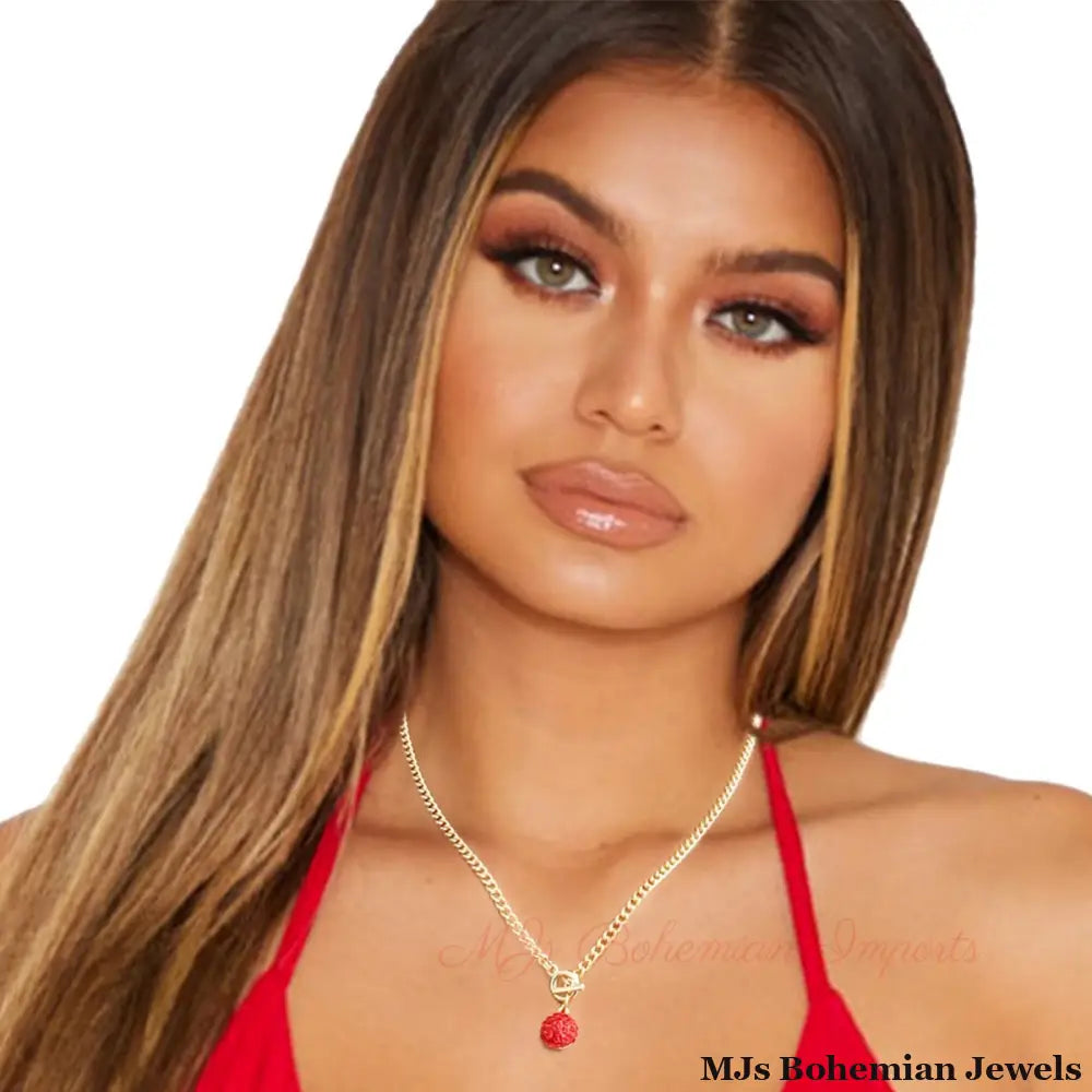 Mini Red Pave Charm Necklace