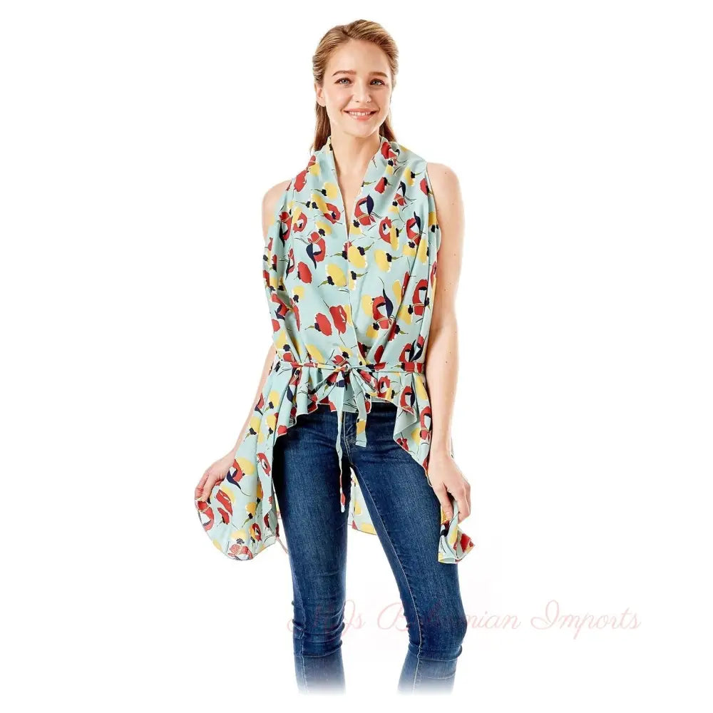 Mint Floral Vest Cover Up