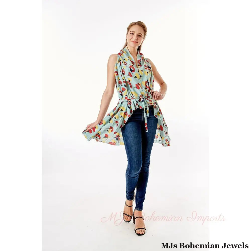 Mint Floral Vest Cover Up