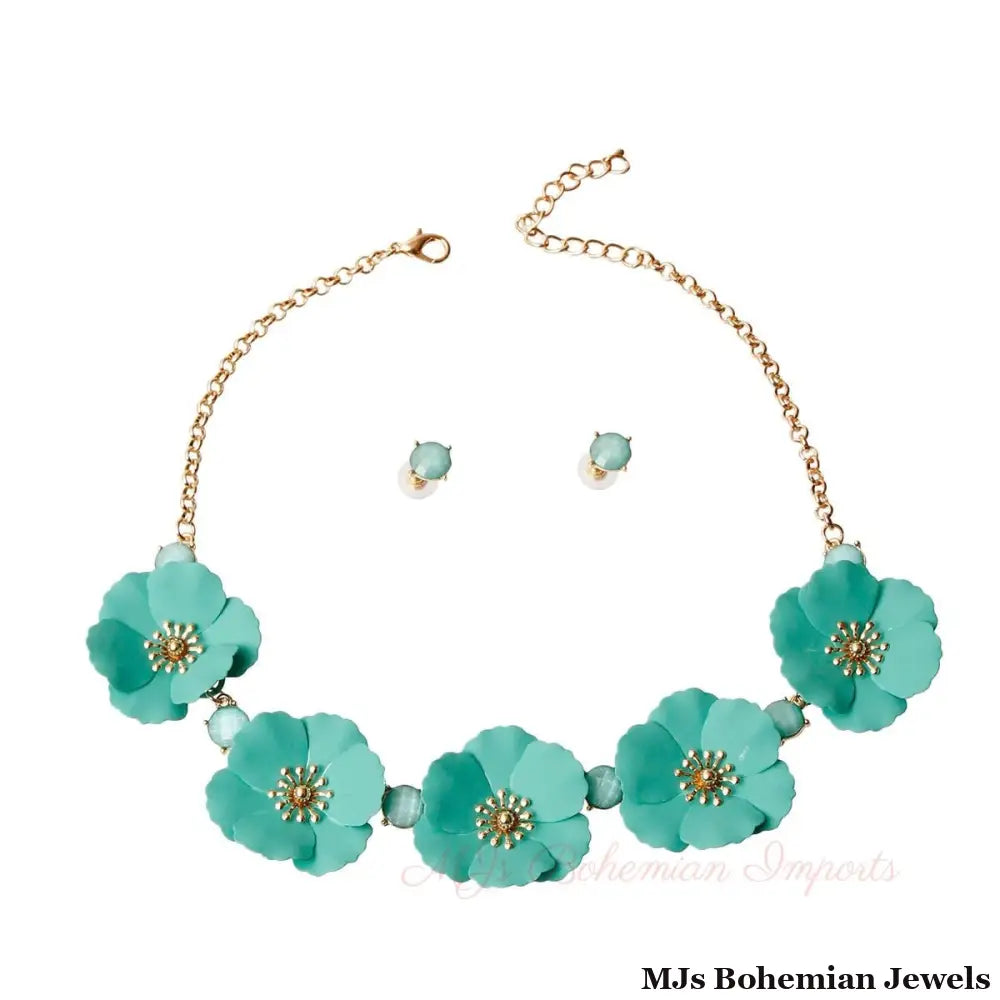 Mint Flower Necklace Set