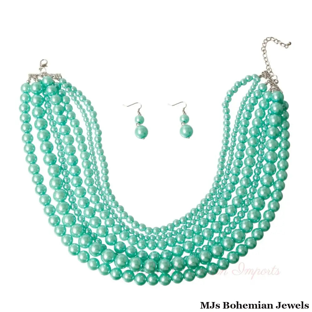 Mint Pearl Necklace Set