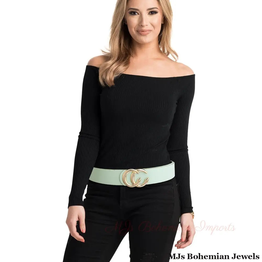 Minted Monogram Belt - Mint and Gold