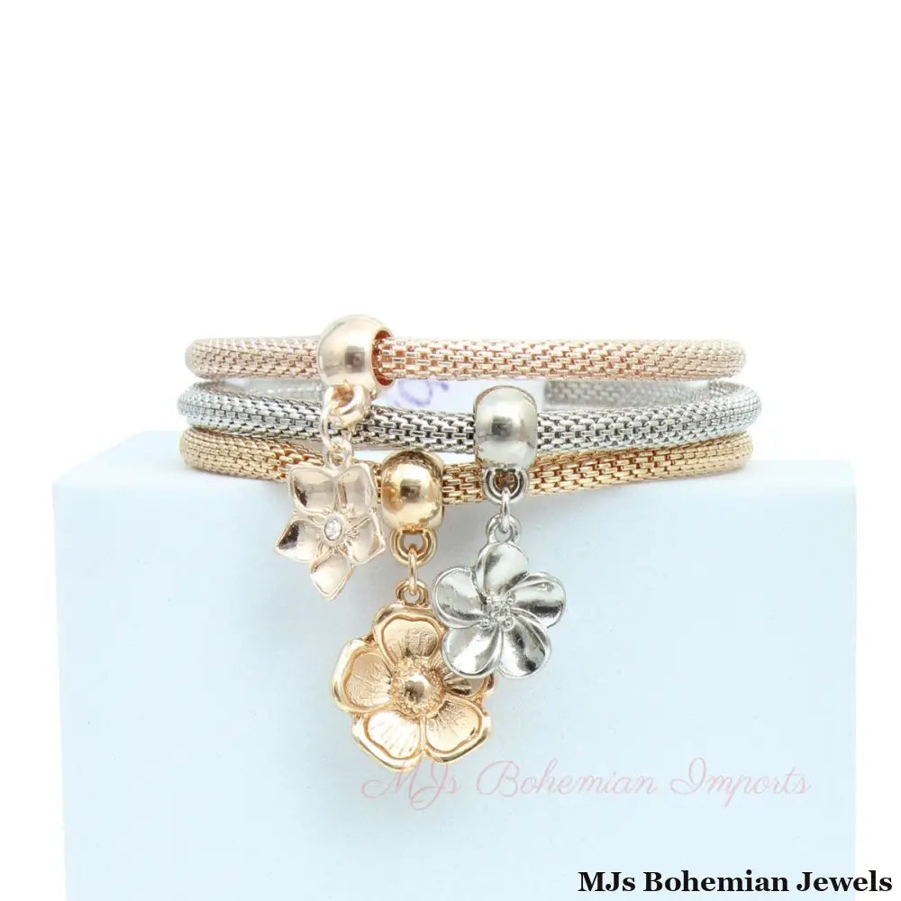 Mixed Mesh Flower Charm Bracelets