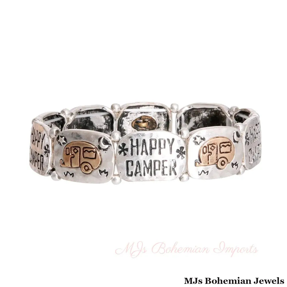 Mixed Metal Happy Camper Engraved Bracelet