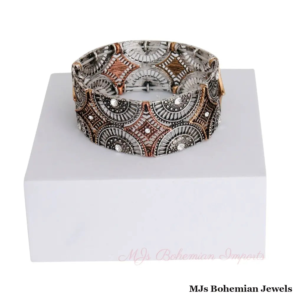 Mixed Metal Round Filigree Bracelet