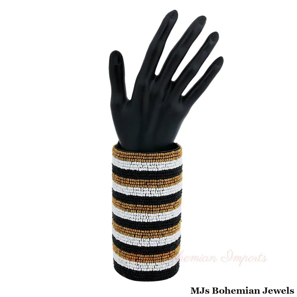 Monochrome Gold Beaded Arm Cuff