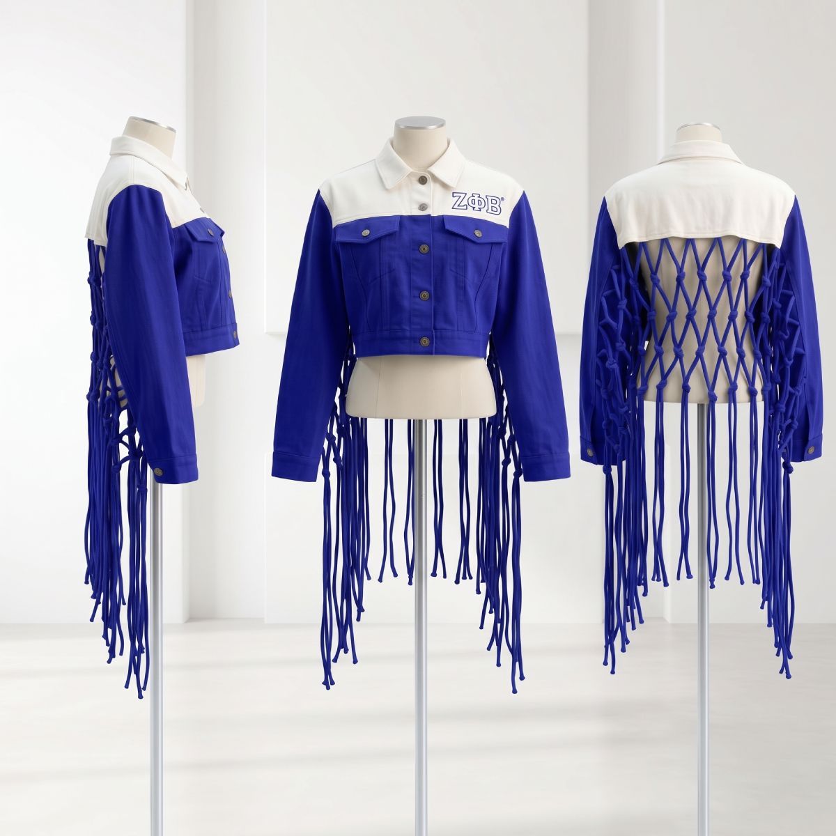 ZPB Apparel Medium Blue White Denim Fringe Jacket