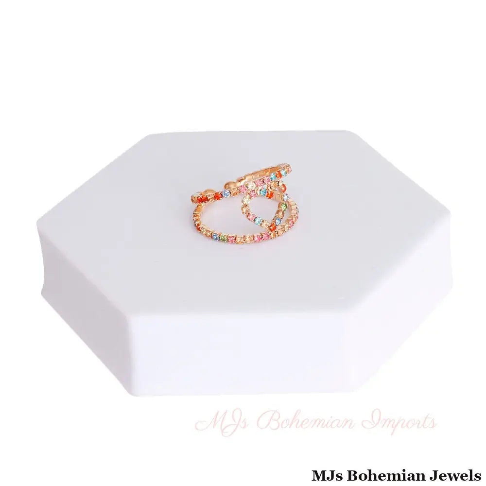 Multi Color 2 Line Heart Ring