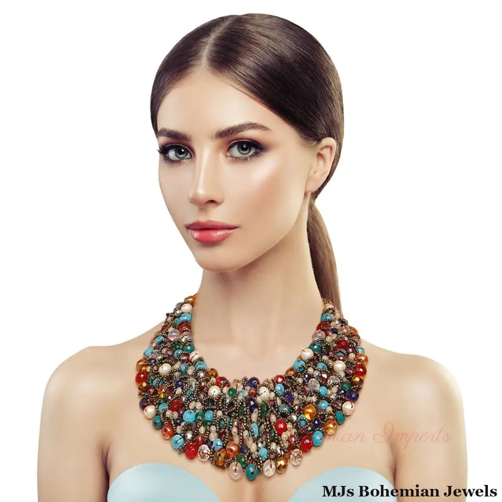 Multi Color and Hematite Bead Copper Bib