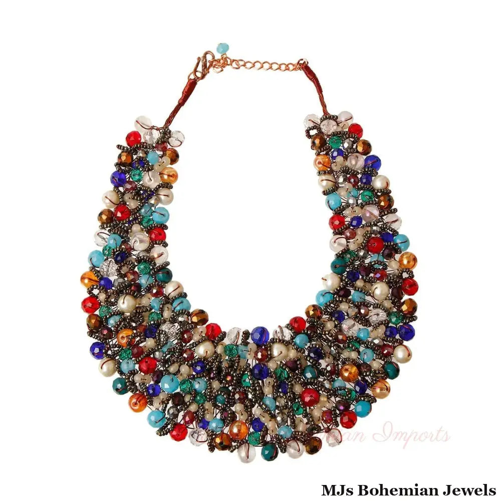 Multi Color and Hematite Bead Copper Bib