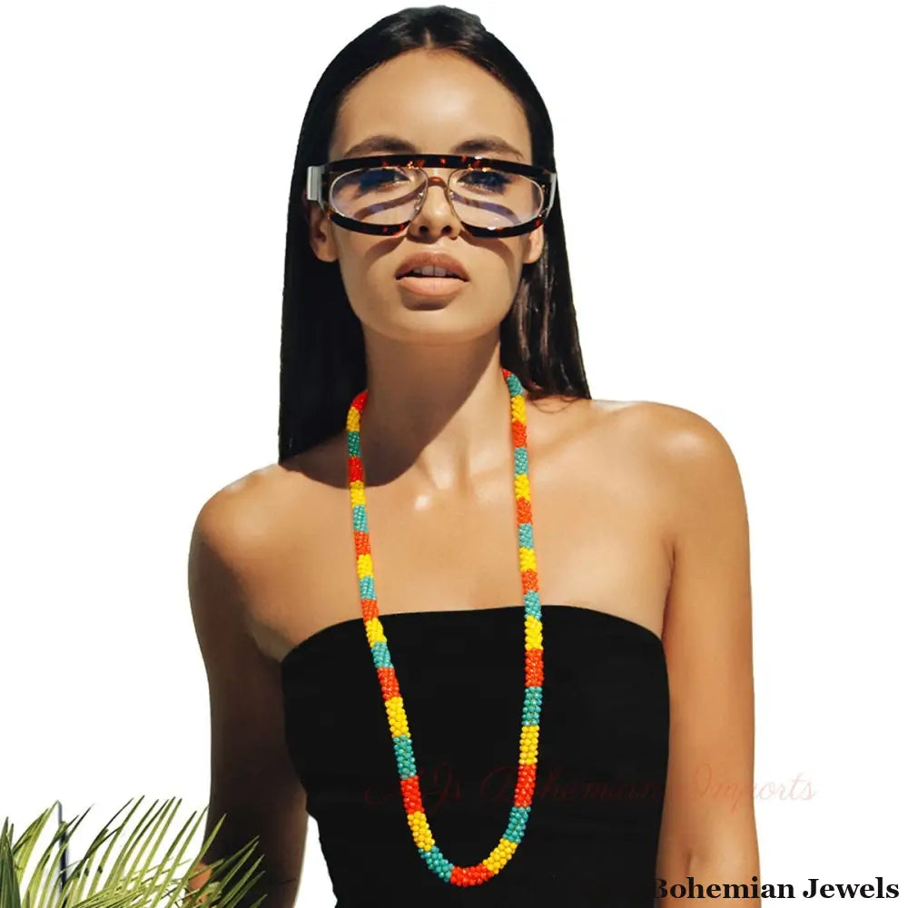 Multi Color Bead Cluster Necklace