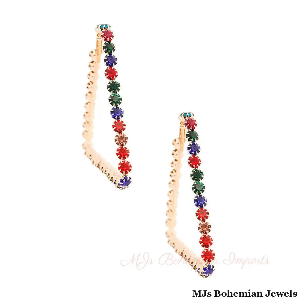 Multi Color Crystal Trapezoid Hoops