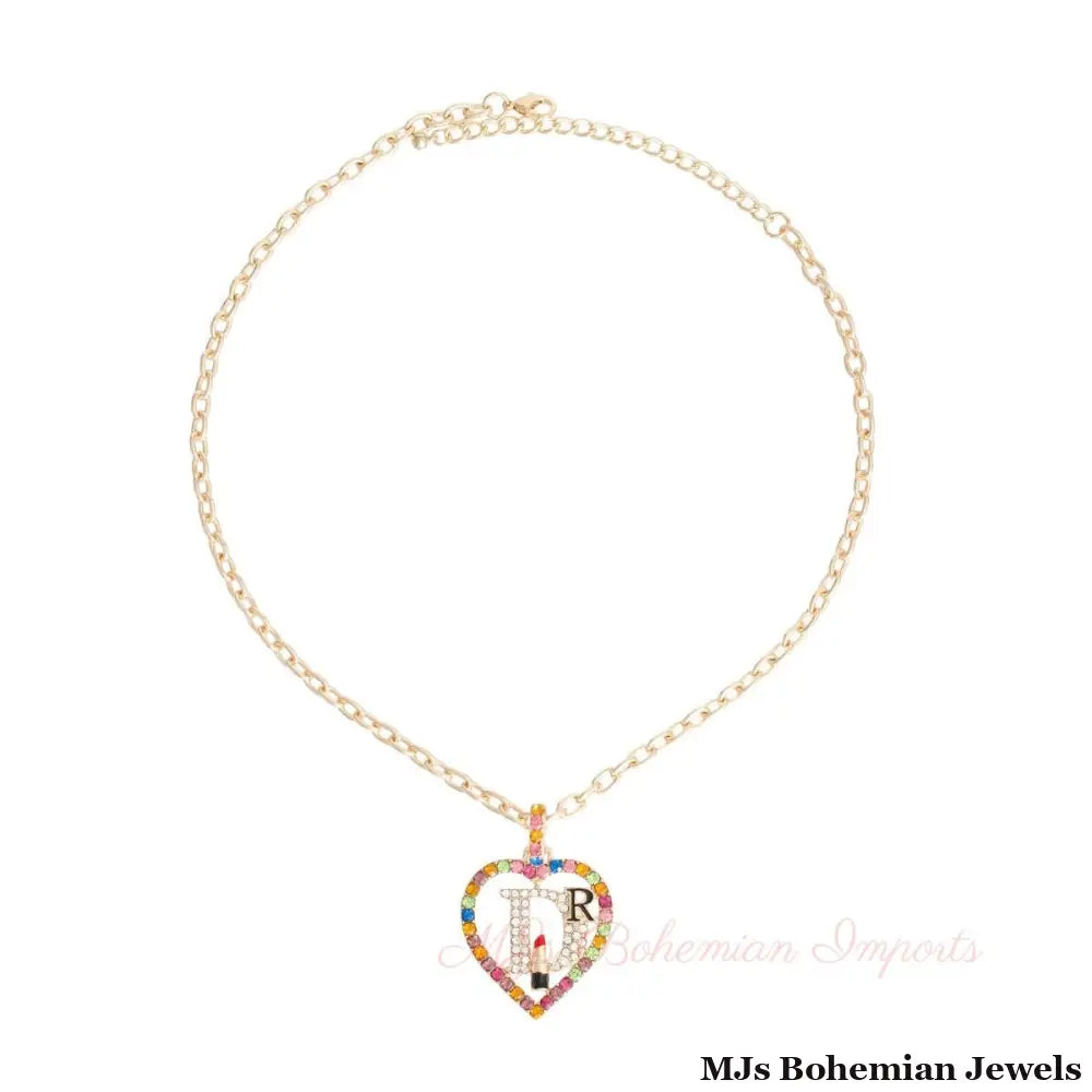 Multi Color Designer D Heart Necklace