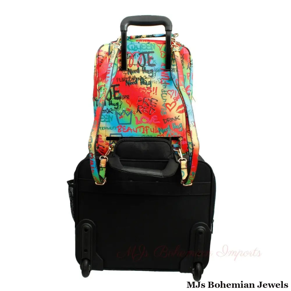 Multi Color Graffiti Trolley Sleeve Backpack