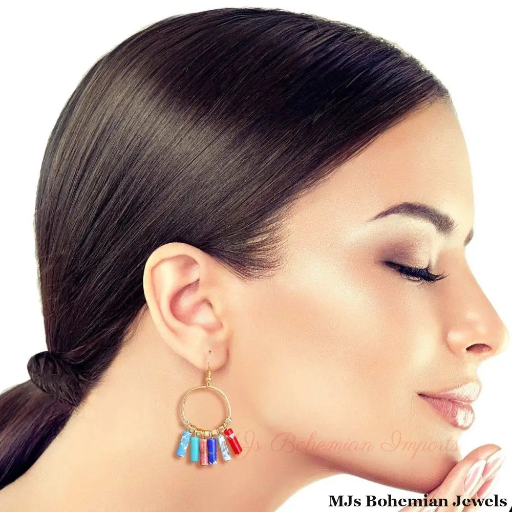 Multi Color Marble Bead Earrings