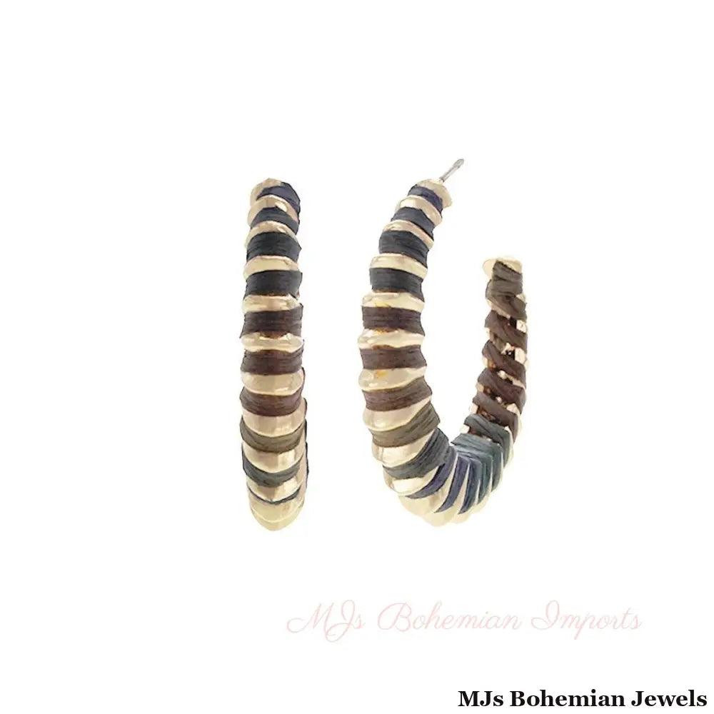 Multi Color Raffia Wrapped Hoops