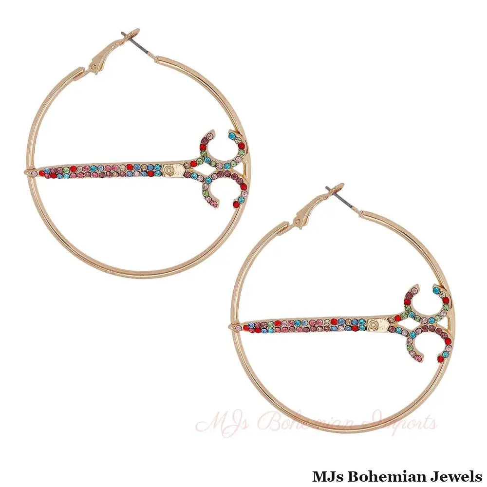Multi Color Stone Scissor Hoops