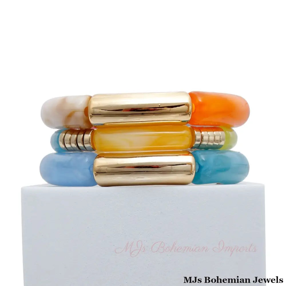 Multi Color Tube Stretch Bangle Set