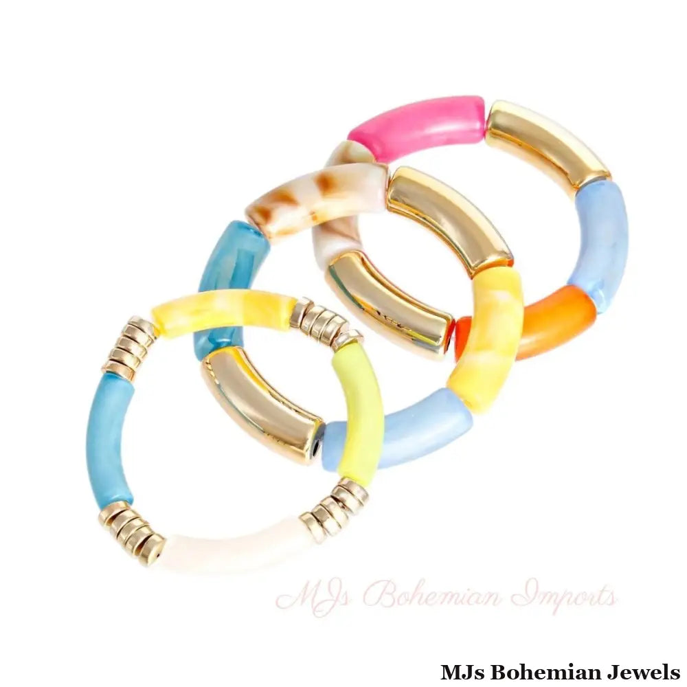 Multi Color Tube Stretch Bangle Set