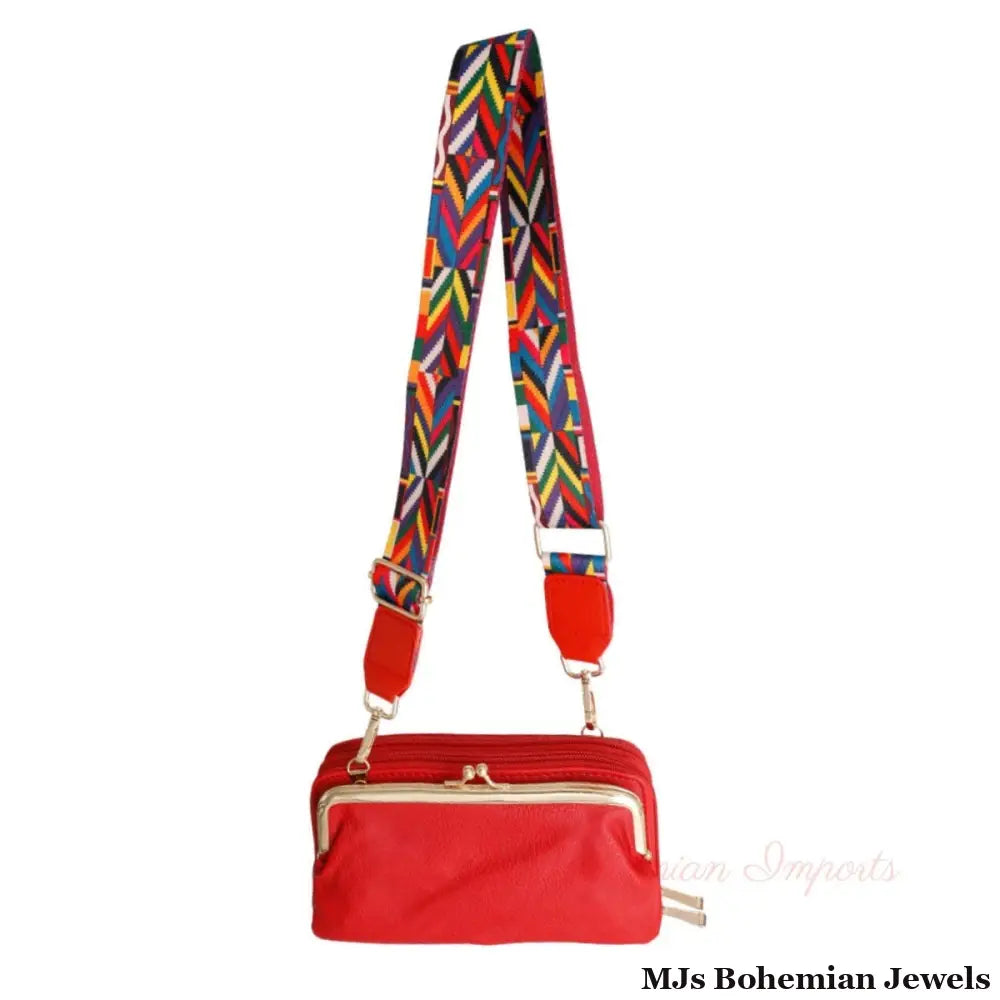 Multi Geometric Red Bag Strap