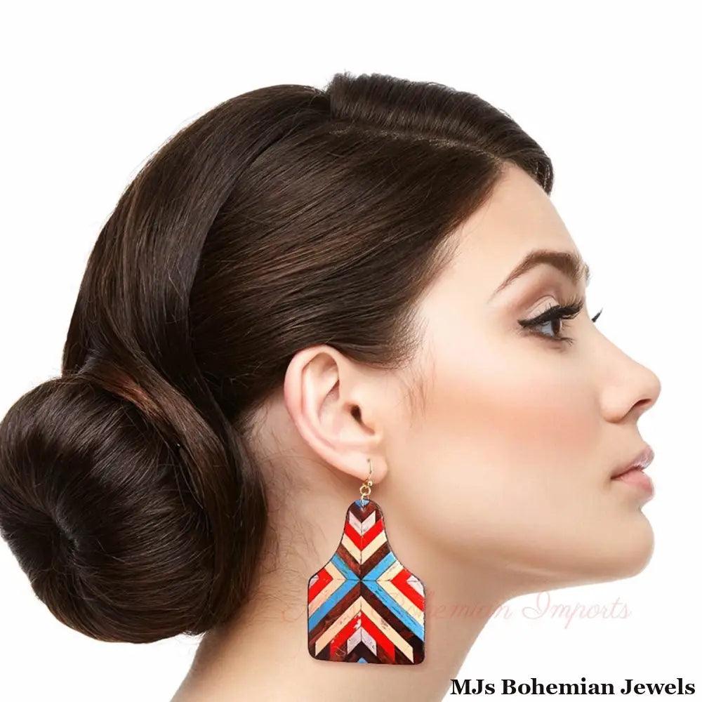Multi Mosaic Leather Paddle Earrings