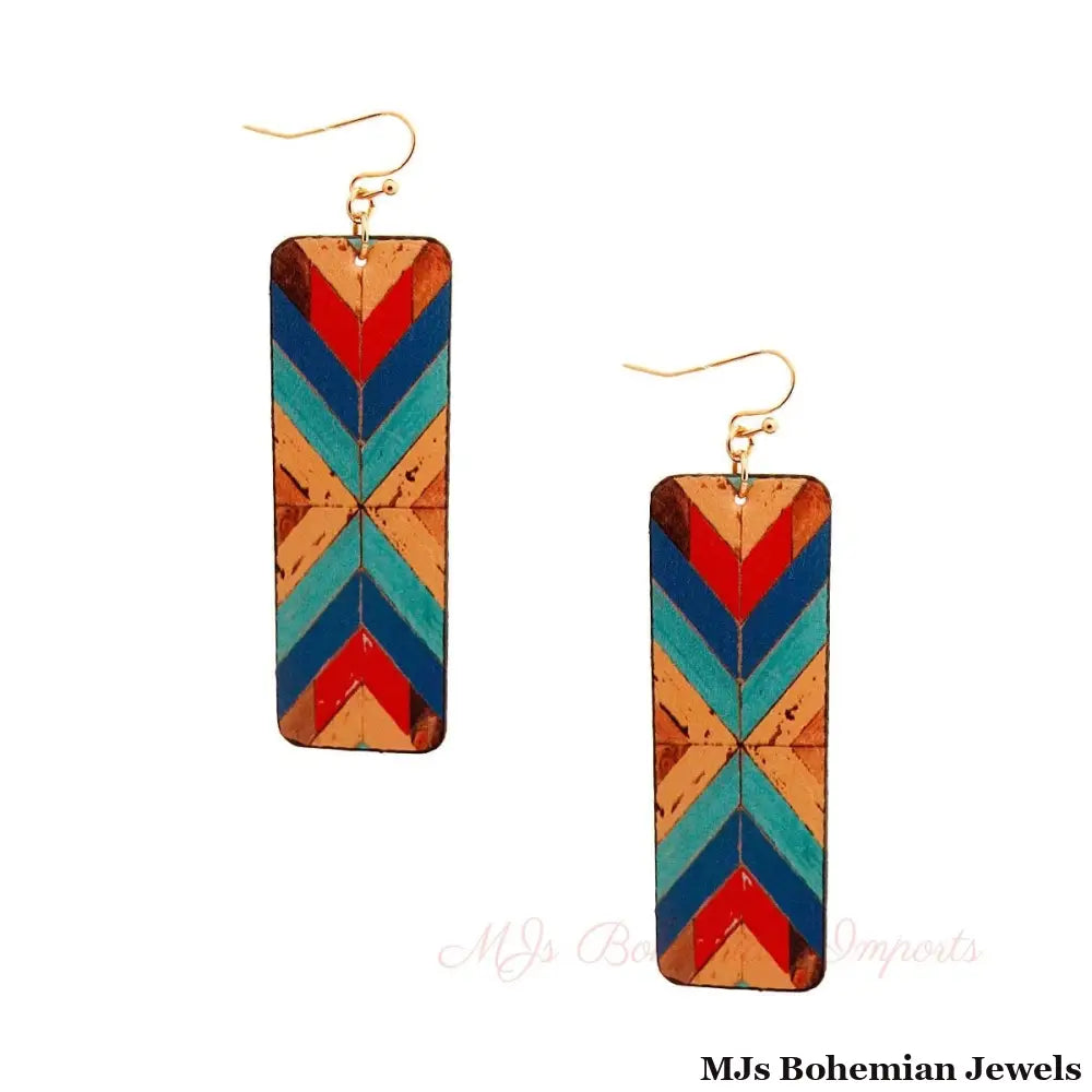 Multi Mosaic Leather Rectangle Earrings