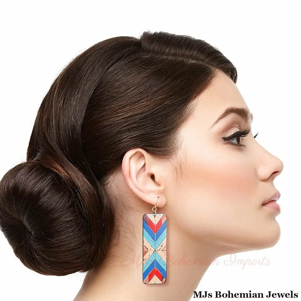 Multi Mosaic Leather Rectangle Earrings