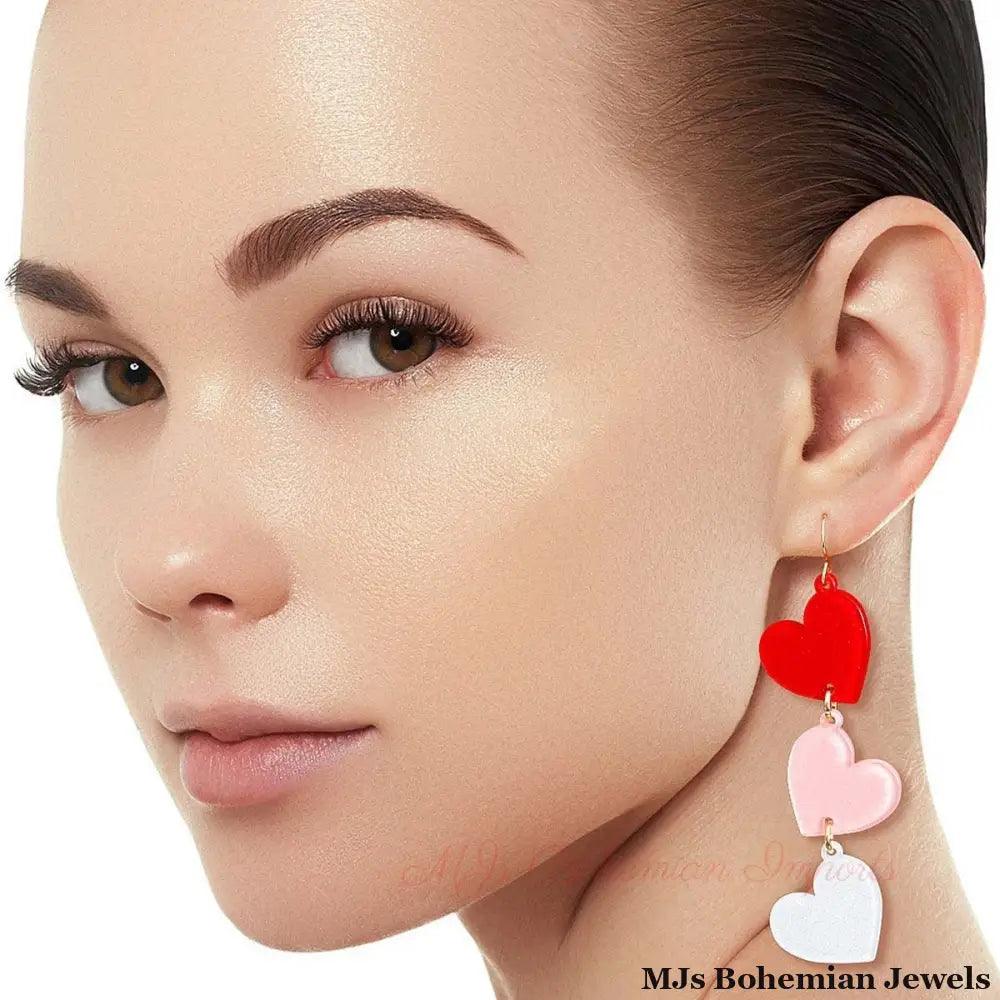Multi Triple Link Heart Earrings