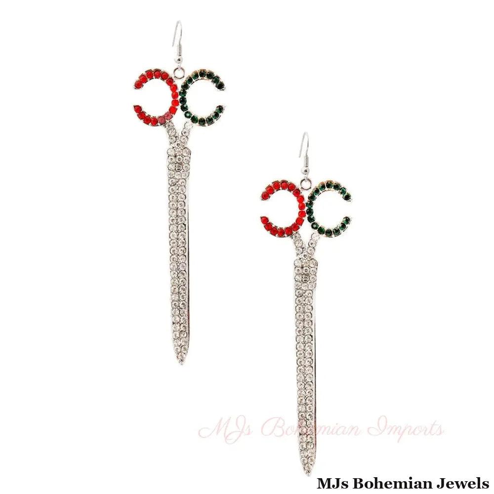 Multicolored Rhinestone Scissor Drop Earrings