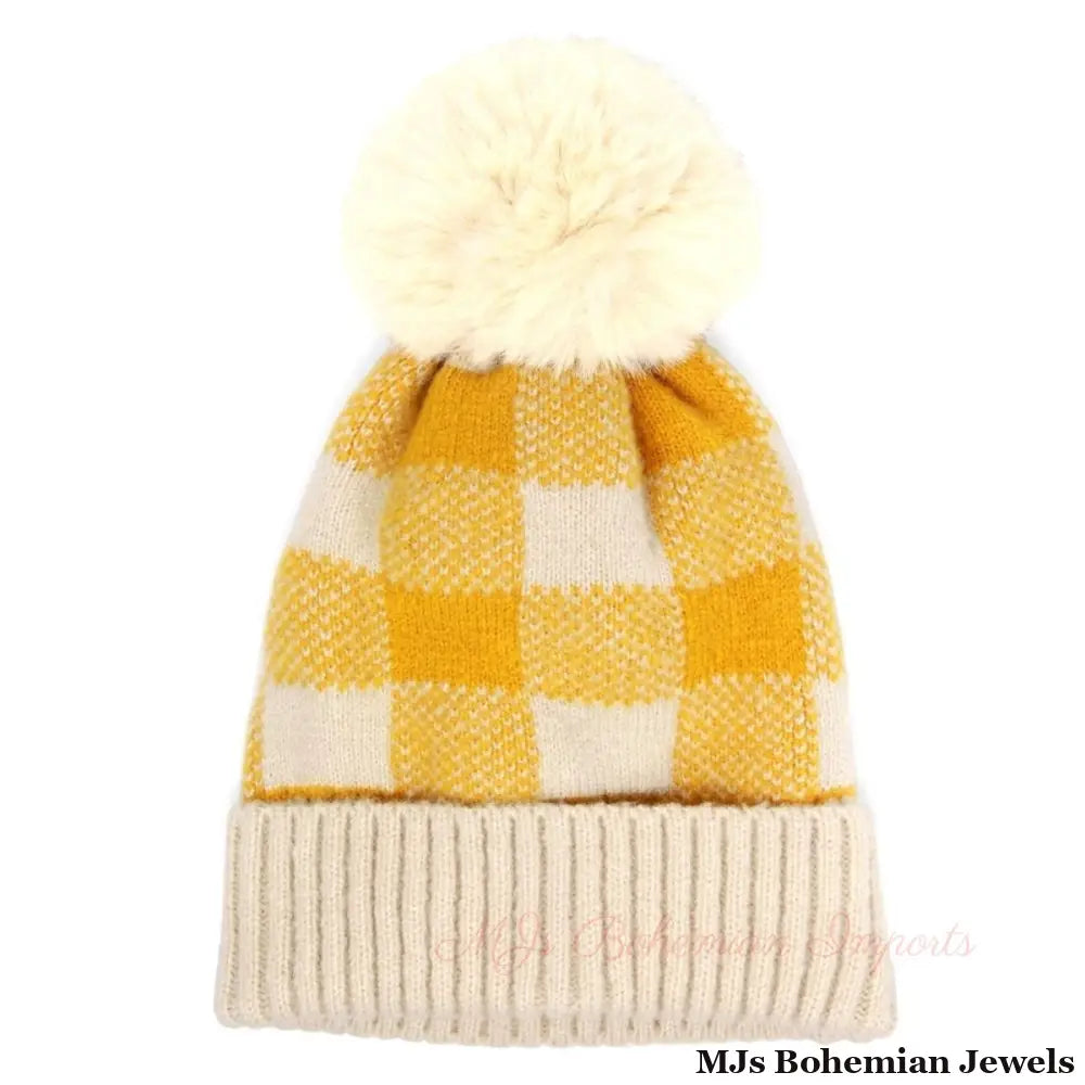 Mustard Buffalo Plaid Beanie