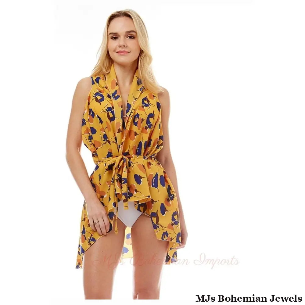 Mustard Floral Vest Cover Up